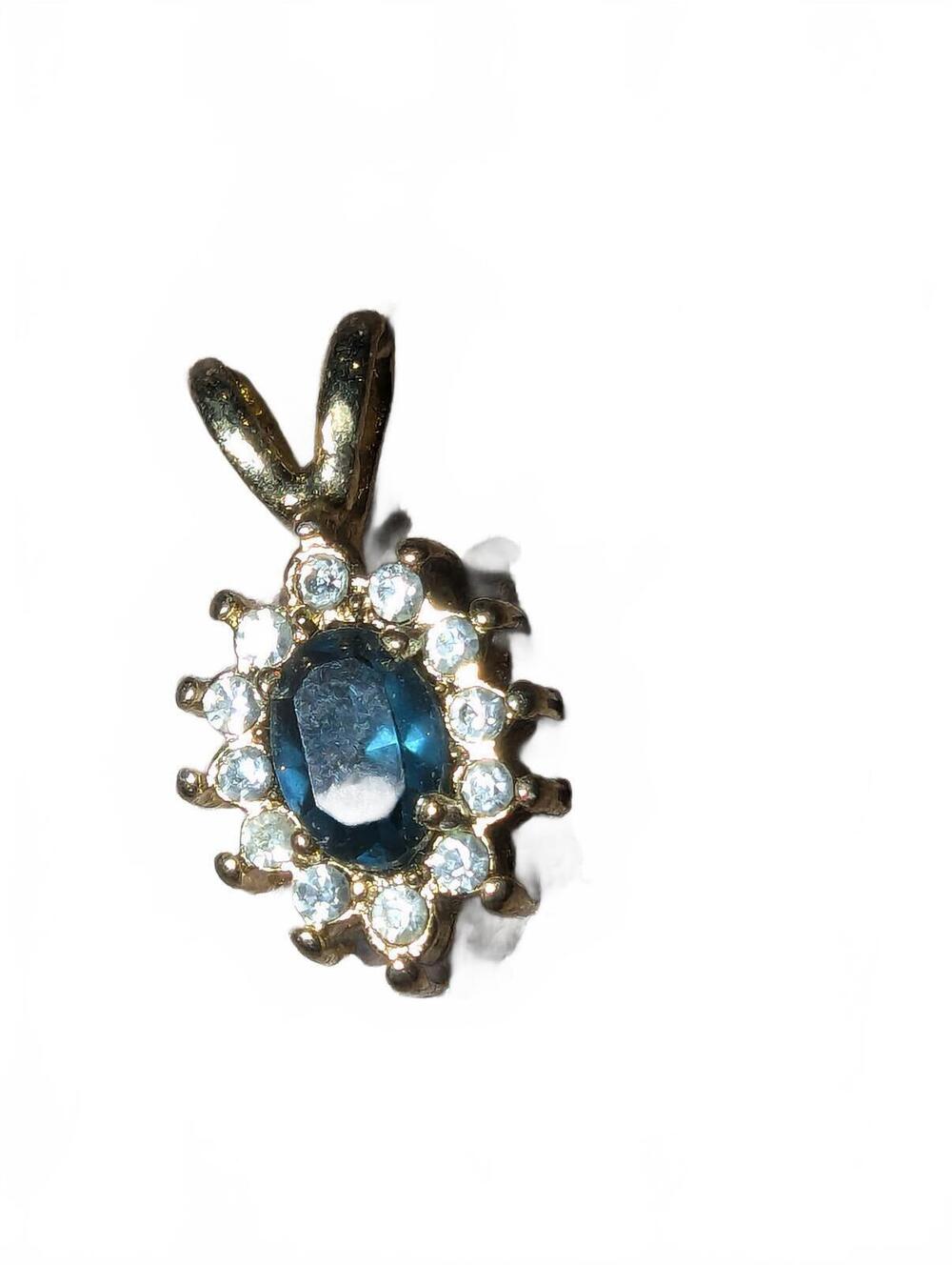 Vintage Blue and Clear Rhinestone Pendant Charm